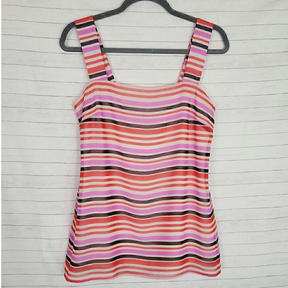 CAbi LONDON CALLING BANDED MOD RED TANK TOP STRIPED BLOUSE, SZ XS